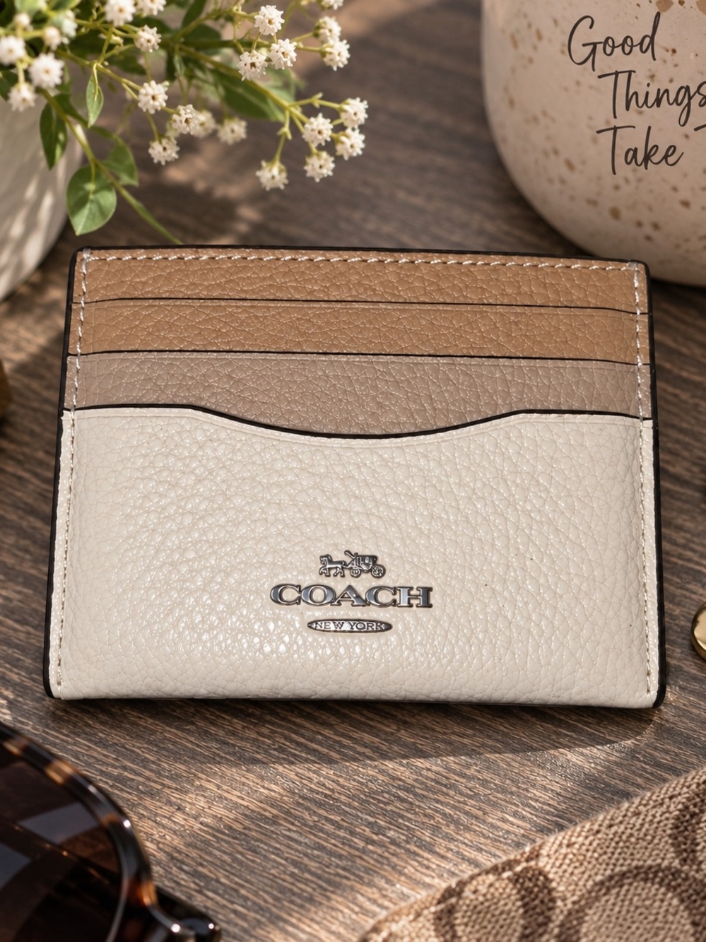 Coach Cream Tan Colorblock ID Card Holder Wallet